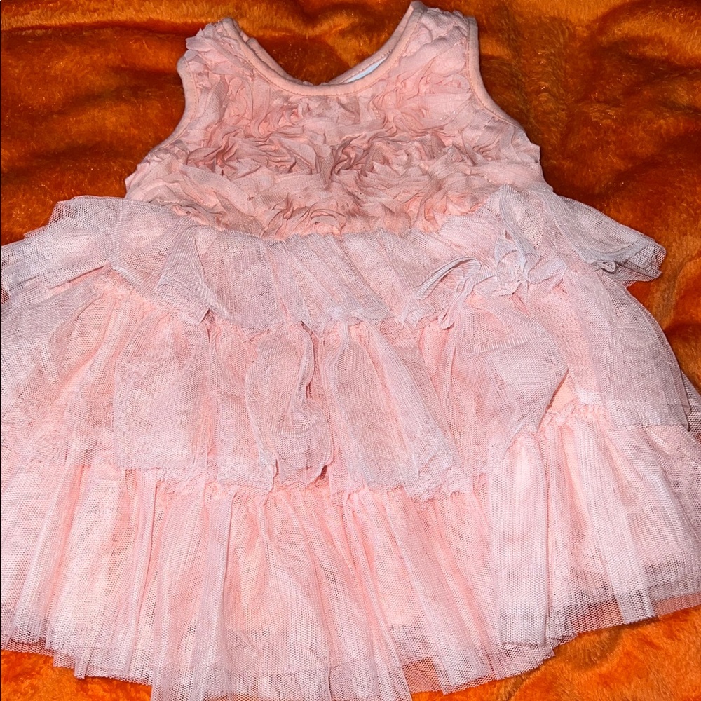 Pink Ruffled Floral Tule Sleeveless Dress